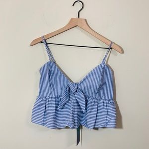 Show Me Your Mumu Striped Ruffle Tie Front Crop